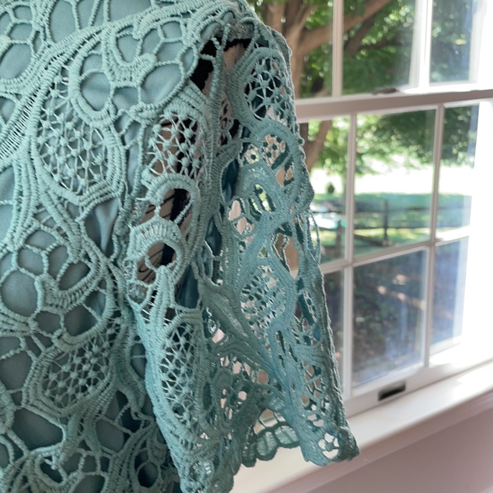 NWOT She + Sky Teal Lace Short Sleeve Sheath Dress - Picture 4 of 9